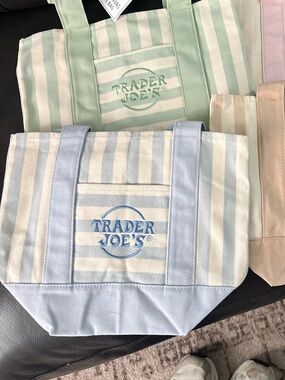 Trader Joe's Pastel Striped Canvas Tote — Blue